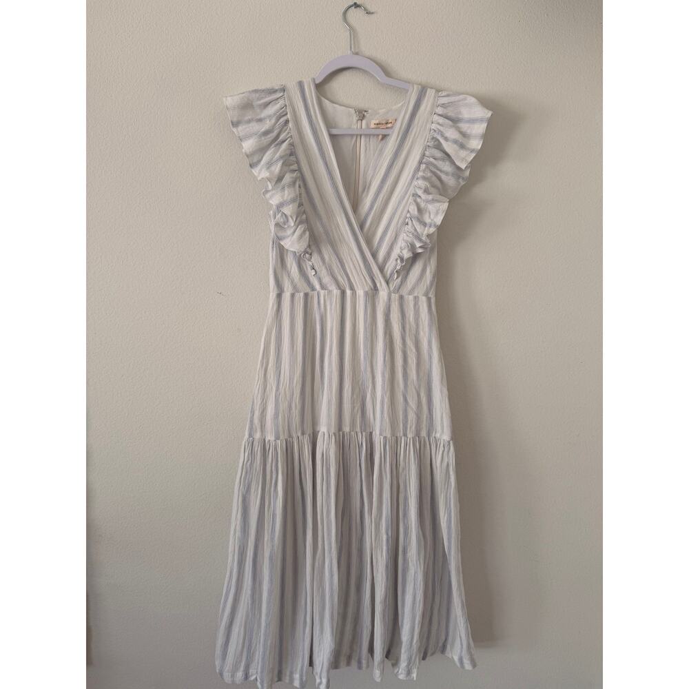 Rebecca Taylor Blue Stripe Ruffle Midi Dress Small